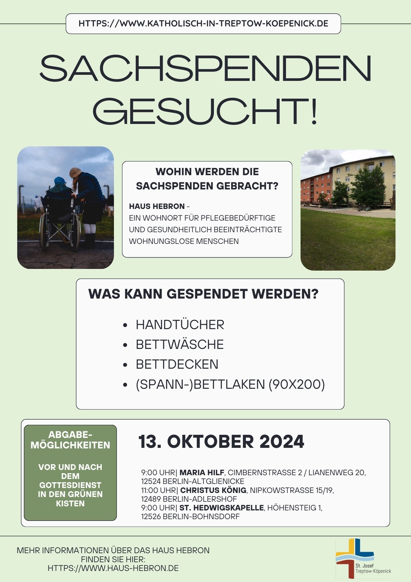 Sachspendenaktion Haus Hebron – verlängert bis einschließlich Sonntag, 20.10.2024!