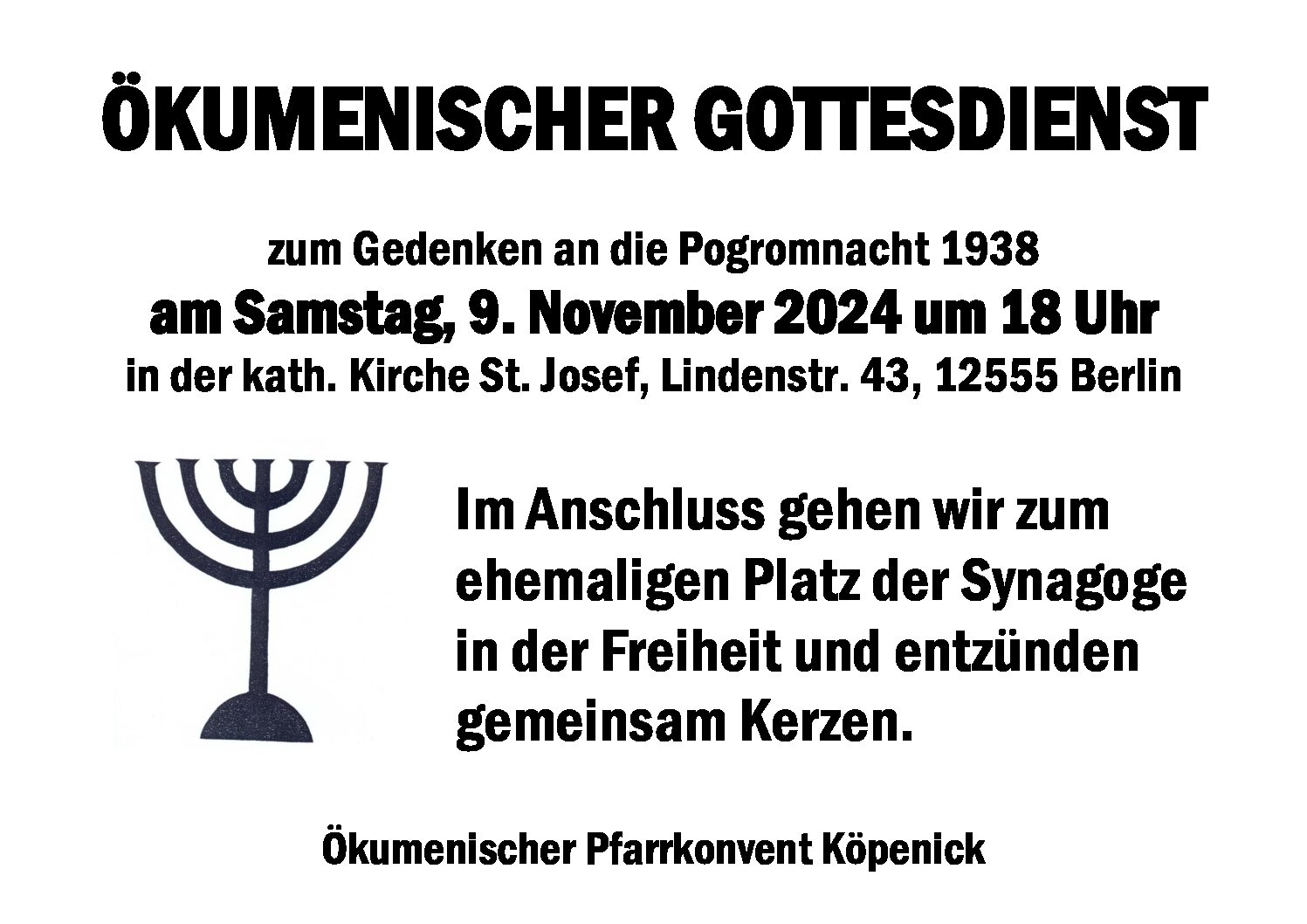 Pogromgedenken in Köpenick am 9.11. in der Pfarrkirche St. Josef